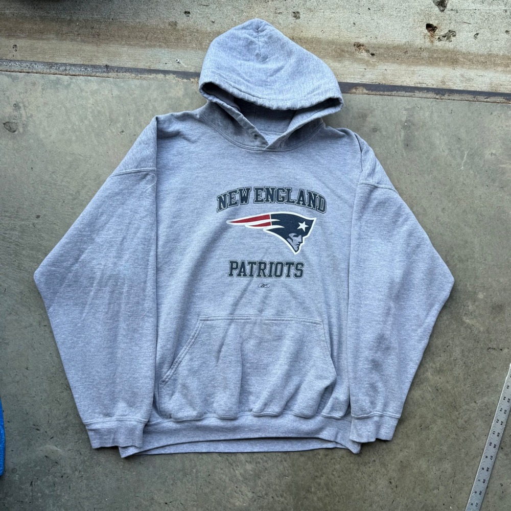 Vintage Reebok New England Patriots Hoodie Gray NFL Sweatshirt XL